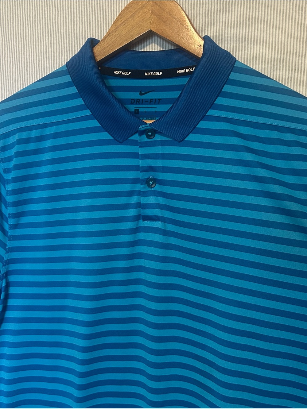Nike Men's Blue Striped Dri-FIT Golf Polo
